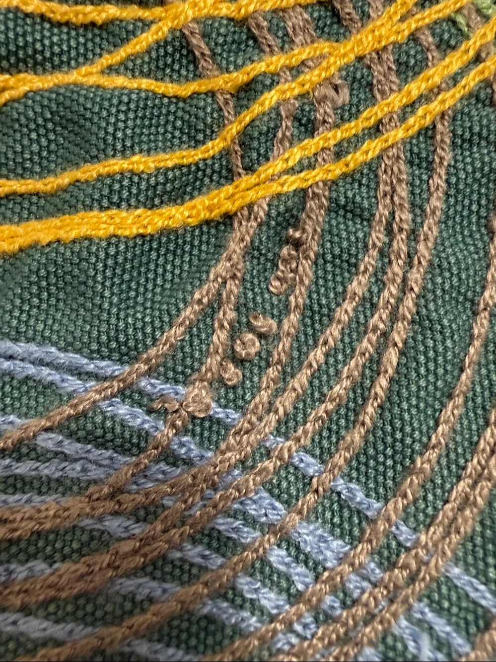 Crate & Barrel Cirque Embroidered Placemats Teal Green Yellow Brown - Set of 4
